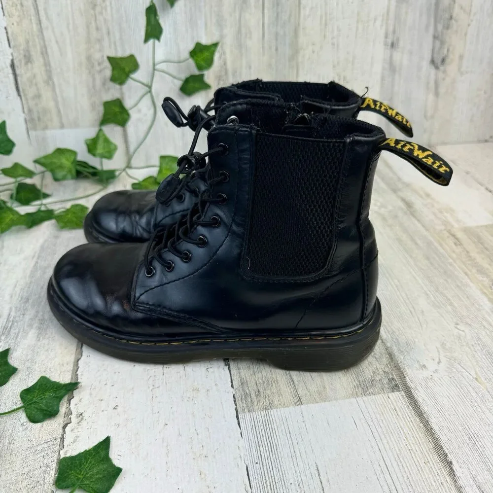 Dr Martens 1460 Harper Black Leather Zipper Unisex Kids Combat Boot Size 3